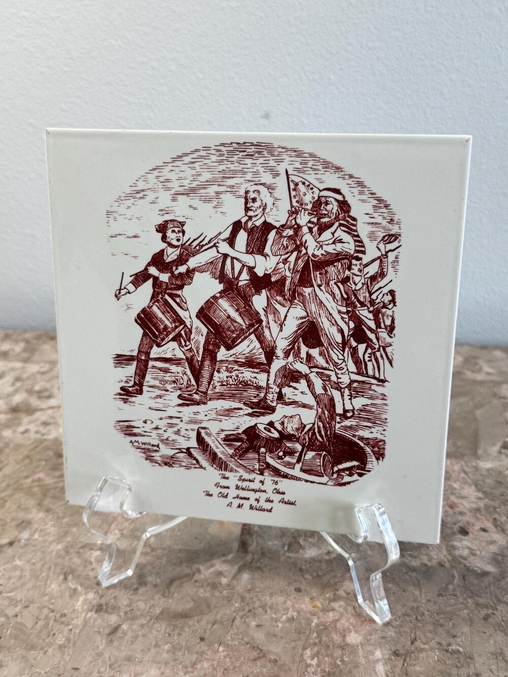 Vintage Spirit of 76 painting on ceramic tile Wellington Ohio Souvenir